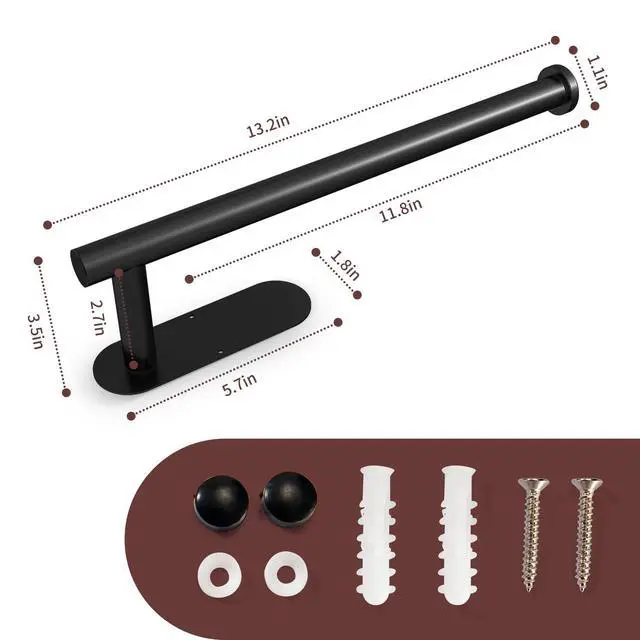 Alt view image 4 of 6 - Paper Towel Holder Under Cabinet Wall Mount for Kitchen Towel, Self-Adhesive Bar, Rack, SUS304 Stainless Steel 13 inch (BlackA, 1)