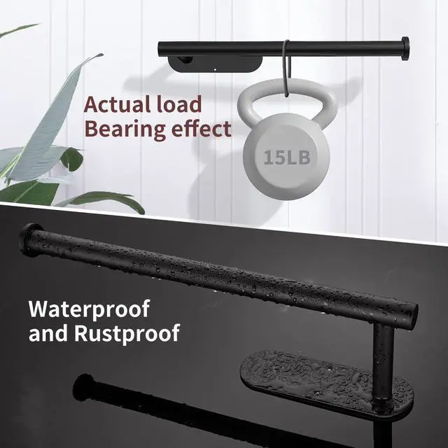 Alt view image 5 of 6 - Paper Towel Holder Under Cabinet Wall Mount for Kitchen Towel, Self-Adhesive Bar, Rack, SUS304 Stainless Steel 13 inch (BlackA, 1)