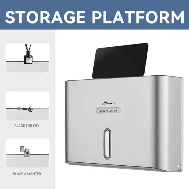 Alt view image 4 of 7 - Paper Towel Dispenser Wall Mount, Adhesive No Drilling Multifold Trifold C Fold Commercial Hand Towel Dispenser,Silver