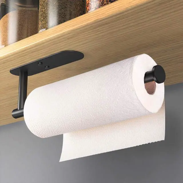 Alt view image 2 of 6 - Adhesive Paper Towel Holder Under Cabinet Wall Mount for Kitchen Paper Towel, Black Paper Towel Roll Holder Stick to Wall, Stainless SteelBlack