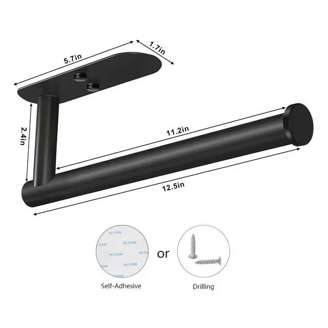 Alt view image 3 of 6 - Adhesive Paper Towel Holder Under Cabinet Wall Mount for Kitchen Paper Towel, Black Paper Towel Roll Holder Stick to Wall, Stainless SteelBlack