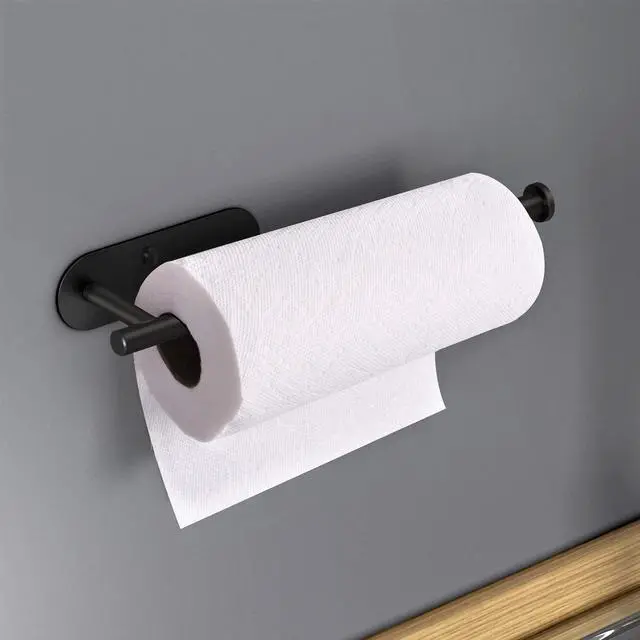 Alt view image 5 of 6 - Adhesive Paper Towel Holder Under Cabinet Wall Mount for Kitchen Paper Towel, Black Paper Towel Roll Holder Stick to Wall, Stainless SteelBlack