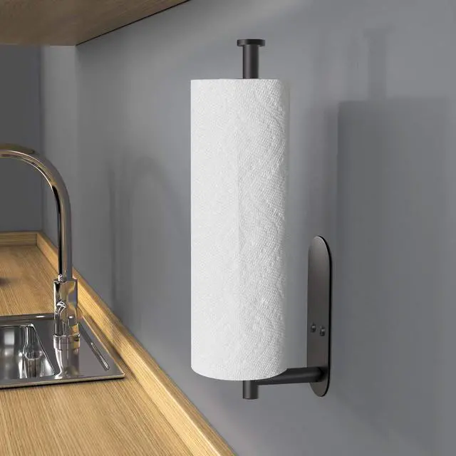 Alt view image 6 of 6 - Adhesive Paper Towel Holder Under Cabinet Wall Mount for Kitchen Paper Towel, Black Paper Towel Roll Holder Stick to Wall, Stainless SteelBlack