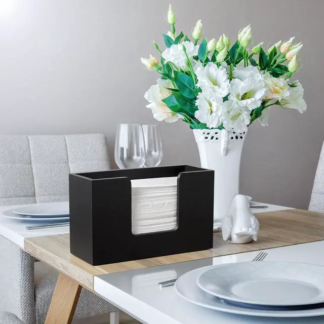 Alt view image 3 of 7 - Paper Towel Dispenser Countertop, Wooden Bathroom Paper Towel Holder, Black Napkin Holder for Kitchen, Countertop Multifold C-Fold, Z-Fold, Trifold Paper Hand Towel Dispenser for Bathroom Toilet