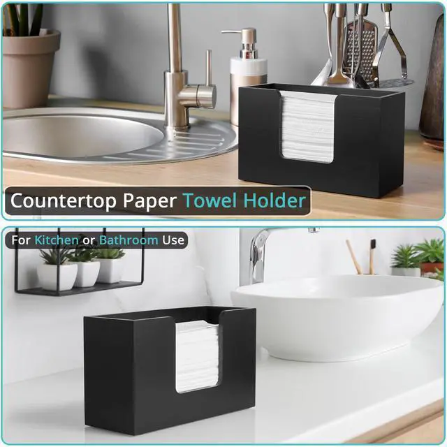 Alt view image 4 of 7 - Paper Towel Dispenser Countertop, Wooden Bathroom Paper Towel Holder, Black Napkin Holder for Kitchen, Countertop Multifold C-Fold, Z-Fold, Trifold Paper Hand Towel Dispenser for Bathroom Toilet