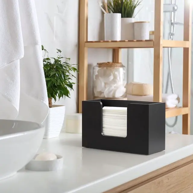 Alt view image 5 of 7 - Paper Towel Dispenser Countertop, Wooden Bathroom Paper Towel Holder, Black Napkin Holder for Kitchen, Countertop Multifold C-Fold, Z-Fold, Trifold Paper Hand Towel Dispenser for Bathroom Toilet