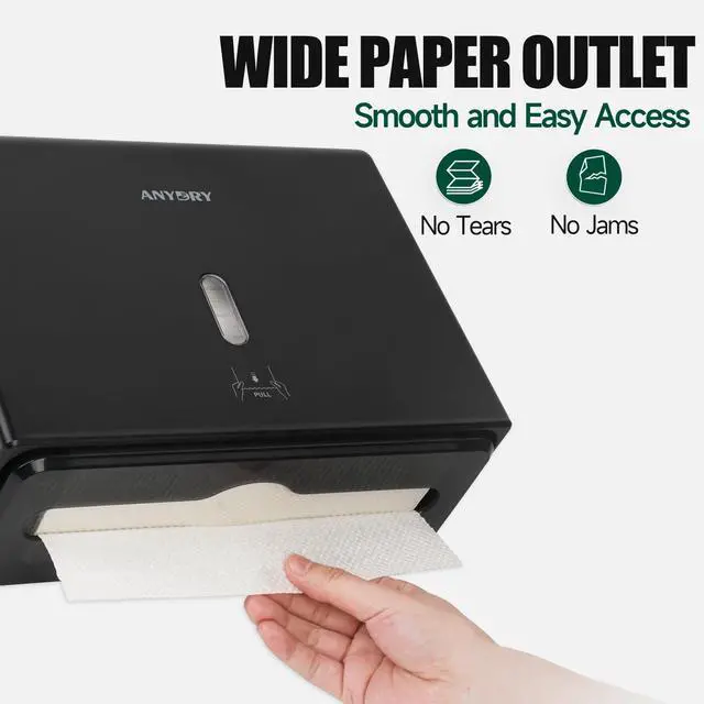 Alt view image 3 of 7 - Wall-Mounted Paper Towel Dispenser Fits Tri-Fold Towels up to 10x3.1 Inches, Holds 200 Sheets, Ideal for Home & Commercial Use (Black)