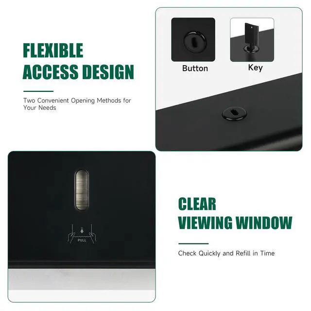 Alt view image 4 of 7 - Wall-Mounted Paper Towel Dispenser Fits Tri-Fold Towels up to 10x3.1 Inches, Holds 200 Sheets, Ideal for Home & Commercial Use (Black)