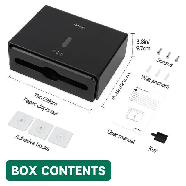 Alt view image 6 of 7 - Wall-Mounted Paper Towel Dispenser Fits Tri-Fold Towels up to 10x3.1 Inches, Holds 200 Sheets, Ideal for Home & Commercial Use (Black)