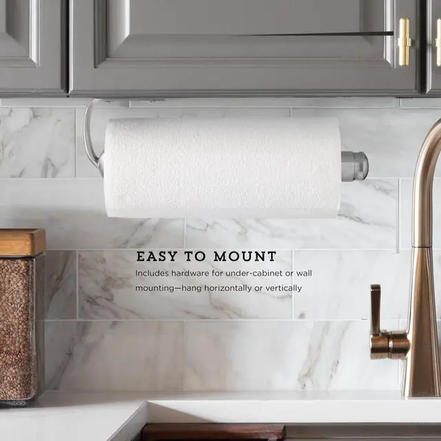 Alt view image 6 of 7 - Perfect Tear Wall Mount Paper Towel Holder, Patented Design for One-Handed Use, Rounded Finial, 14-Inch, Brushed Silver Metal Finish