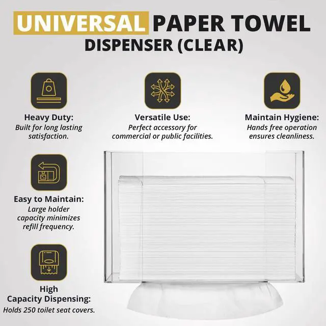 Alt view image 3 of 6 - Paper Towel Dispenser by Oasis Creations, Holds 250 Paper Towels, Wall Mounted, Countertop Paper Towel Dispenser, Universal Paper Towel Holder- Clear
