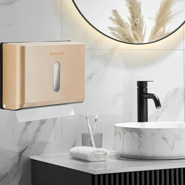 Alt view image 2 of 7 - Paper Towel Dispensers Wall Mount: Multifold Z-Fold Paper Towel Holder, No Drilling Install, Compact Hand Towel Dispenser for Home Bathroom, Restroom, Office, Gold