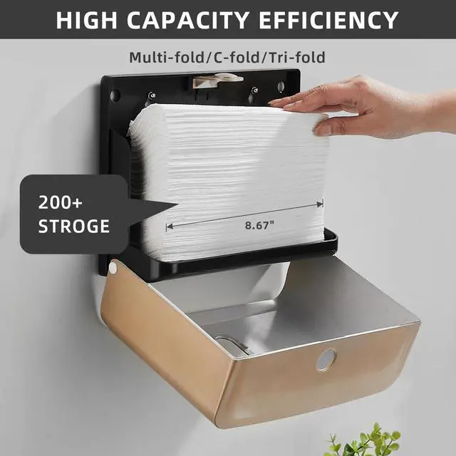 Alt view image 3 of 7 - Paper Towel Dispensers Wall Mount: Multifold Z-Fold Paper Towel Holder, No Drilling Install, Compact Hand Towel Dispenser for Home Bathroom, Restroom, Office, Gold