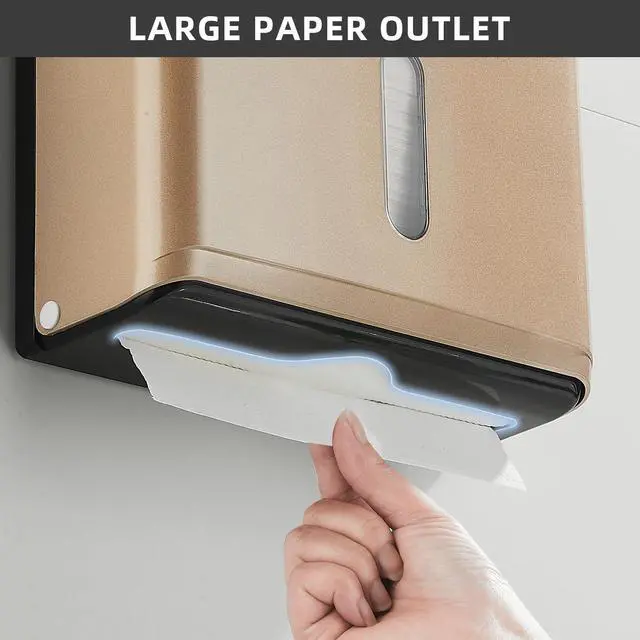 Alt view image 4 of 7 - Paper Towel Dispensers Wall Mount: Multifold Z-Fold Paper Towel Holder, No Drilling Install, Compact Hand Towel Dispenser for Home Bathroom, Restroom, Office, Gold