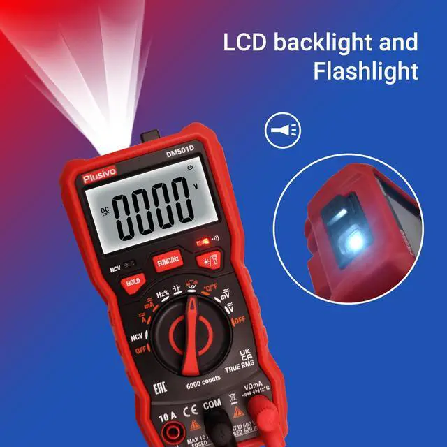 Alt view image 5 of 7 - Multimeter 6000 Counts Digital Multimeter Auto Ranging TRMS AC DC Voltmeter Ohm Volt Amp NCV Diode Tester; Measures Voltage Current Resistance Temperature Frequency Buzzer with Test Leads, Probes