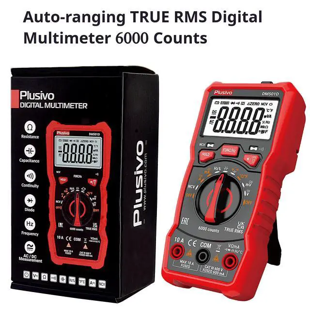 Alt view image 2 of 7 - Multimeter 6000 Counts Digital Multimeter Auto Ranging TRMS AC DC Voltmeter Ohm Volt Amp NCV Diode Tester; Measures Voltage Current Resistance Temperature Frequency Buzzer with Test Leads, Probes