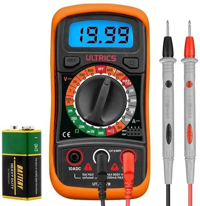 Main image of Digital Multimeter, Voltmeter Ammeter Ohmmeter Circuit Checker with Backlight LCD Test Leads, Portable Multi Tester Measures OHM AC DC Voltage Current Resistance Continuity Diodes Transistor