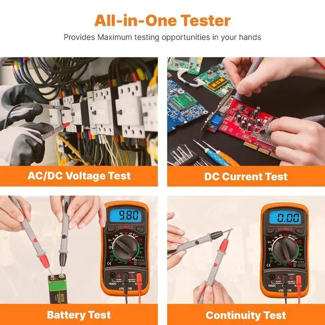 Alt view image 4 of 7 - Digital Multimeter, Voltmeter Ammeter Ohmmeter Circuit Checker with Backlight LCD Test Leads, Portable Multi Tester Measures OHM AC DC Voltage Current Resistance Continuity Diodes Transistor