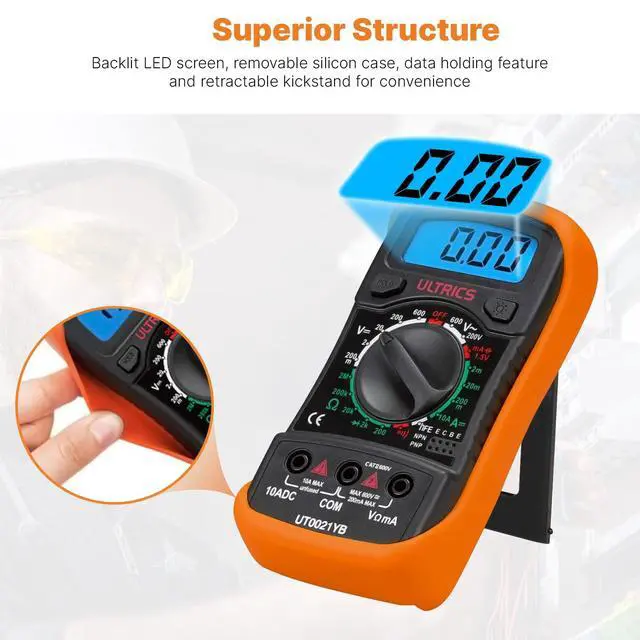 Alt view image 5 of 7 - Digital Multimeter, Voltmeter Ammeter Ohmmeter Circuit Checker with Backlight LCD Test Leads, Portable Multi Tester Measures OHM AC DC Voltage Current Resistance Continuity Diodes Transistor