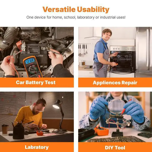 Alt view image 6 of 7 - Digital Multimeter, Voltmeter Ammeter Ohmmeter Circuit Checker with Backlight LCD Test Leads, Portable Multi Tester Measures OHM AC DC Voltage Current Resistance Continuity Diodes Transistor
