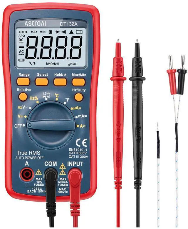 Main image of Digital Multimeter, 4000 Counts Volt Meter (Manual and Auto Ranging); Measures Voltage Tester, Current, Resistance, Continuity, Frequency; Tests Diodes, Temperature (Red)