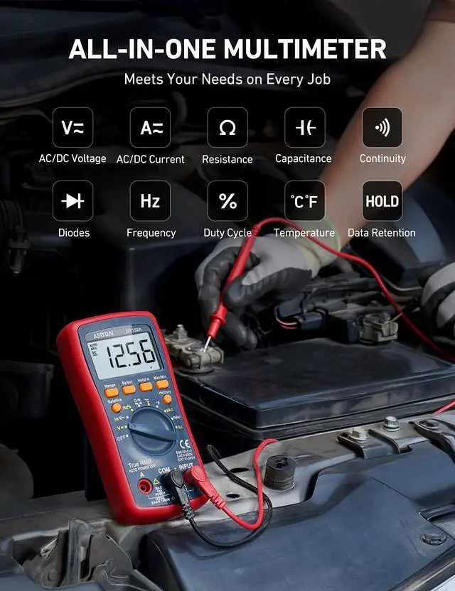 Alt view image 2 of 7 - Digital Multimeter, 4000 Counts Volt Meter (Manual and Auto Ranging); Measures Voltage Tester, Current, Resistance, Continuity, Frequency; Tests Diodes, Temperature (Red)