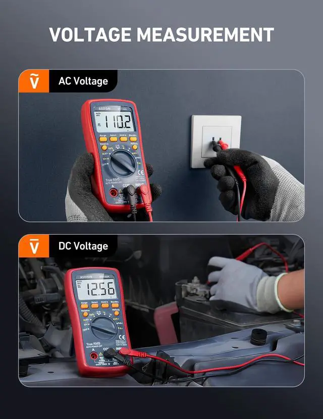 Alt view image 3 of 7 - Digital Multimeter, 4000 Counts Volt Meter (Manual and Auto Ranging); Measures Voltage Tester, Current, Resistance, Continuity, Frequency; Tests Diodes, Temperature (Red)