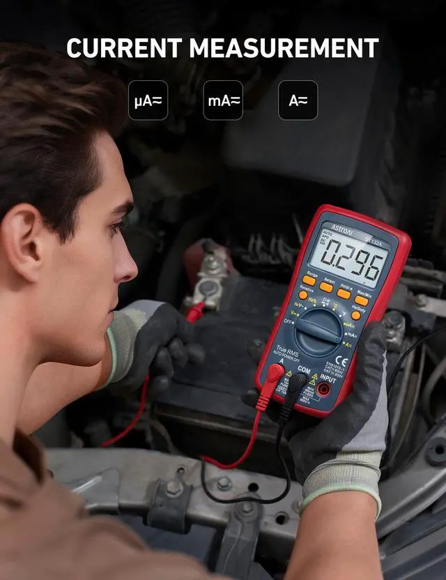 Alt view image 4 of 7 - Digital Multimeter, 4000 Counts Volt Meter (Manual and Auto Ranging); Measures Voltage Tester, Current, Resistance, Continuity, Frequency; Tests Diodes, Temperature (Red)