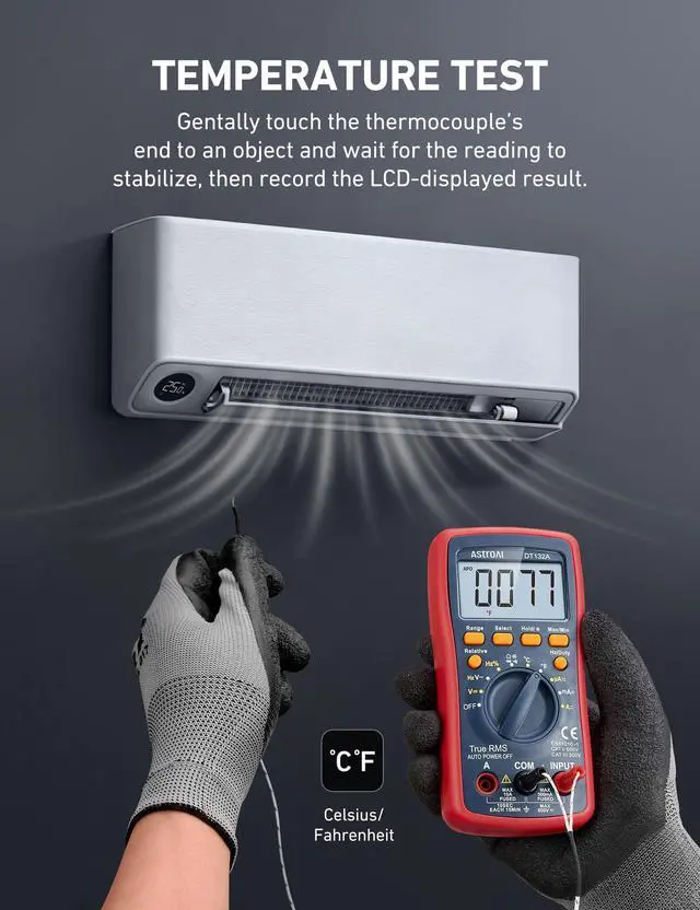 Alt view image 5 of 7 - Digital Multimeter, 4000 Counts Volt Meter (Manual and Auto Ranging); Measures Voltage Tester, Current, Resistance, Continuity, Frequency; Tests Diodes, Temperature (Red)