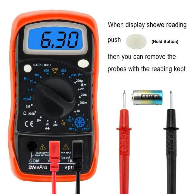 Alt view image 5 of 7 - Vpro850L Digital Multimeter DC AC Voltmeter, Ohm Volt Amp Test Meter, Electric Tester Ohmmeter with Diode and Continuity Detector, Backlit Display and Insulated Rubber Case Kickstand