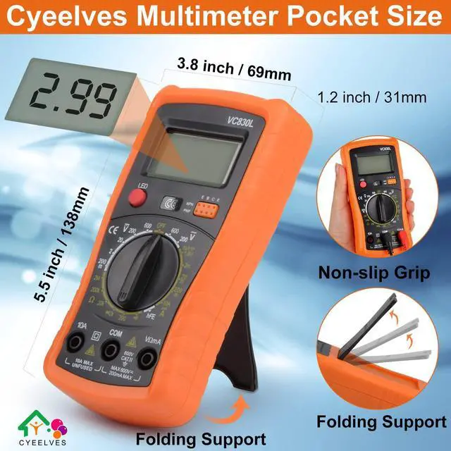 Alt view image 3 of 7 - Digital Multimeter, Multimeter with AC DC Voltmeter & Ohm Volt Amp Tester, Multifunction Battery Tester, Pocket Meter with Backlight Tests Wire, Voltage Tester Measure Voltage Current Resistance Diode