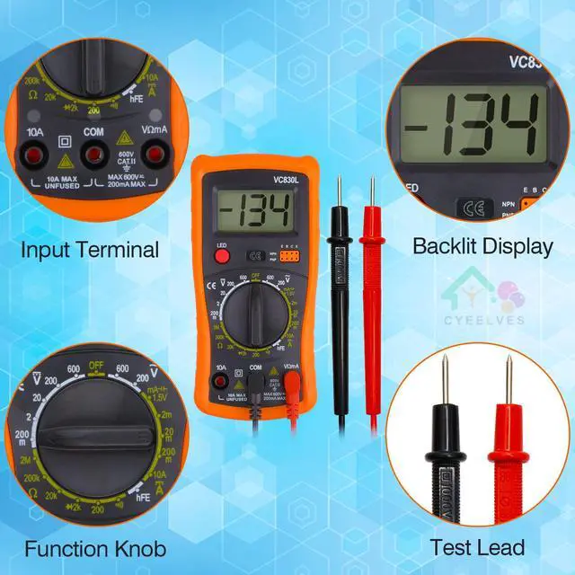 Alt view image 5 of 7 - Digital Multimeter, Multimeter with AC DC Voltmeter & Ohm Volt Amp Tester, Multifunction Battery Tester, Pocket Meter with Backlight Tests Wire, Voltage Tester Measure Voltage Current Resistance Diode