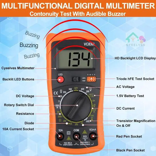 Alt view image 4 of 7 - Digital Multimeter, Multimeter with AC DC Voltmeter & Ohm Volt Amp Tester, Multifunction Battery Tester, Pocket Meter with Backlight Tests Wire, Voltage Tester Measure Voltage Current Resistance Diode