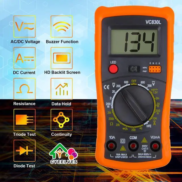 Alt view image 7 of 7 - Digital Multimeter, Multimeter with AC DC Voltmeter & Ohm Volt Amp Tester, Multifunction Battery Tester, Pocket Meter with Backlight Tests Wire, Voltage Tester Measure Voltage Current Resistance Diode