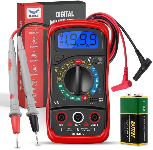 Main image of Digital Multimeter, Voltmeter Ammeter Ohmmeter with Test Leads Backlight LCD Display, Multi Tester Measures OHM AC DC Voltage Current Resistance Circuit Continuity Diodes Electric Tester