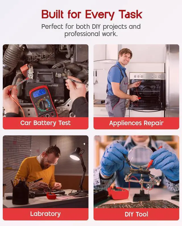 Alt view image 6 of 7 - Digital Multimeter, Voltmeter Ammeter Ohmmeter with Test Leads Backlight LCD Display, Multi Tester Measures OHM AC DC Voltage Current Resistance Circuit Continuity Diodes Electric Tester