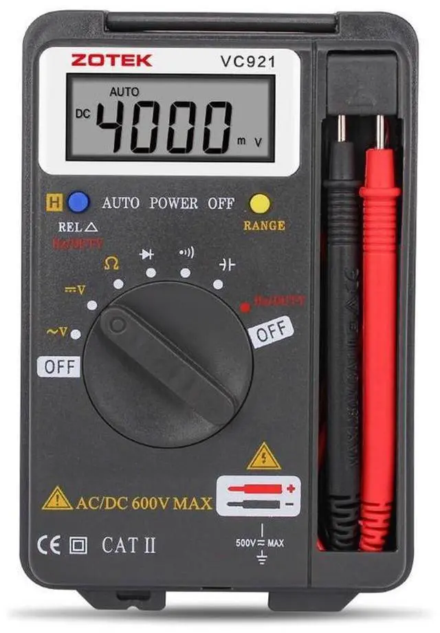 Main image of Digital Multimeter, Auto Ranging Pocket Digital Multimeter Digital Multi Tester - AC DC Voltage DC Current Resistance Diodes Capacitance Transistor Measuring Instrument (VC921)