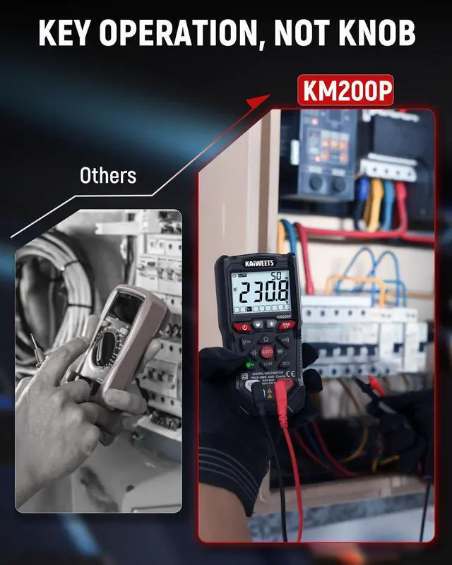 Alt view image 2 of 7 - KM200P Digital Multimeter, All Button Operation, TRMS Auto Ranging, 4000 Counts, NCV, Voltmeter Ohmmeter, Fast & Accurate Measure AC/DC Voltage, Resistance, Continuity, Capacitance