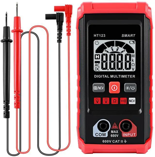 Main image of HT123 Digital Multimeter, Automatic AC DC Voltmeter, Non Contact Voltage Tester, Smart Voltage Resistance Tester Multi Meter, Auto-Ranging, Sound & Light Alarms