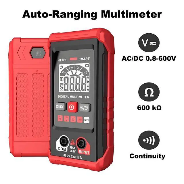 Alt view image 2 of 7 - HT123 Digital Multimeter, Automatic AC DC Voltmeter, Non Contact Voltage Tester, Smart Voltage Resistance Tester Multi Meter, Auto-Ranging, Sound & Light Alarms