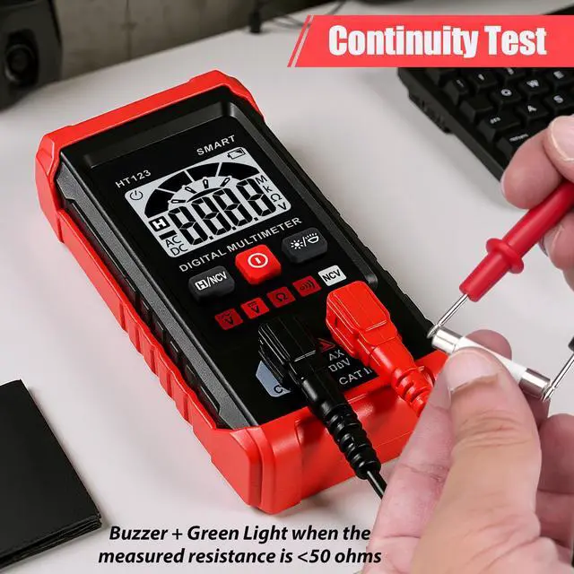 Alt view image 5 of 7 - HT123 Digital Multimeter, Automatic AC DC Voltmeter, Non Contact Voltage Tester, Smart Voltage Resistance Tester Multi Meter, Auto-Ranging, Sound & Light Alarms