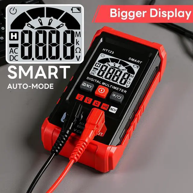 Alt view image 6 of 7 - HT123 Digital Multimeter, Automatic AC DC Voltmeter, Non Contact Voltage Tester, Smart Voltage Resistance Tester Multi Meter, Auto-Ranging, Sound & Light Alarms