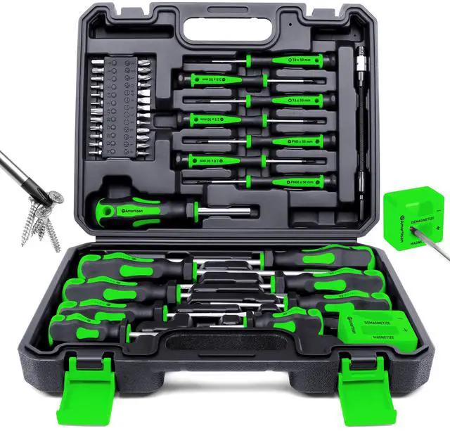 Main image of Magnetic Screwdrivers Set with Case, 43-piece Includs Slotted, Phillips, Hex, Pozidriv,Torx and Precision Screwdriver Set, Magnetizer Demagnetizer Tools, Tools for Men (Green))