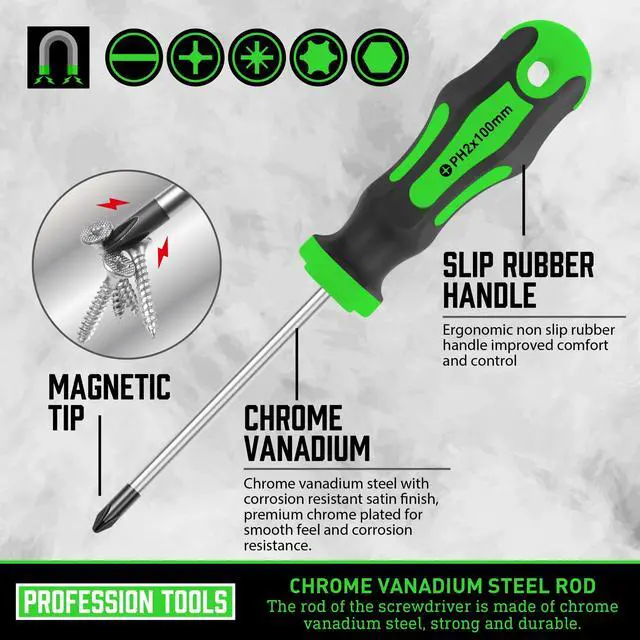 Alt view image 2 of 7 - Magnetic Screwdrivers Set with Case, 43-piece Includs Slotted, Phillips, Hex, Pozidriv,Torx and Precision Screwdriver Set, Magnetizer Demagnetizer Tools, Tools for Men (Green))