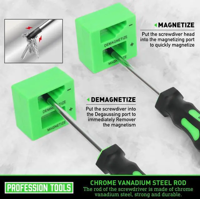 Alt view image 6 of 7 - Magnetic Screwdrivers Set with Case, 43-piece Includs Slotted, Phillips, Hex, Pozidriv,Torx and Precision Screwdriver Set, Magnetizer Demagnetizer Tools, Tools for Men (Green))