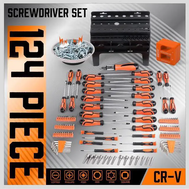 Alt view image 2 of 7 - 124-Piece Magnetic Screwdriver Set with Plastic Racking, Precision Screwdrivers, Magnetizer, Demagnetizer, Allen Keys, Nut Drivers, Ratchet Handles, Sockets & More - DIY Tools for Men, Tools Gift