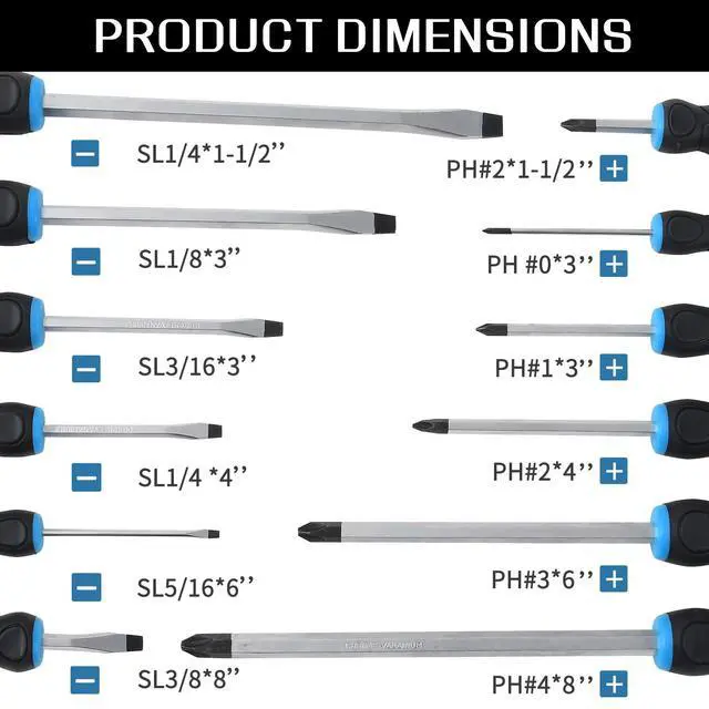 Alt view image 6 of 7 - 12-Piece Magnetic Screwdriver Set, Heavy Duty Screwdriver Set Go-Thru Steel Blades, High Torque 6 Phillips & 6 Flat Head Tips Screwdrivers Set with Case