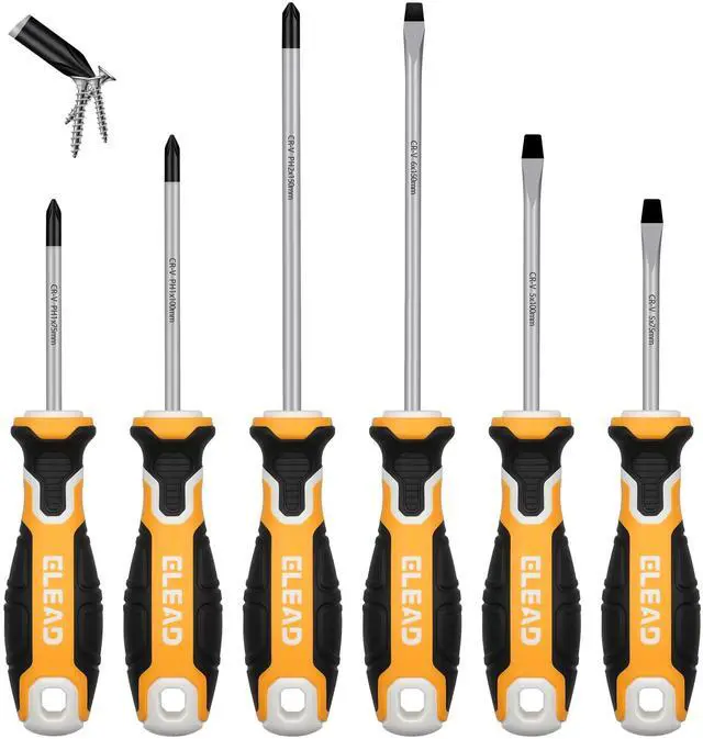 Main image of 6-Piece Magnetic Screwdrivers Set, 3 Phillips and 3 Slotted Tips Professional Cushion Grip Screwdriver Set