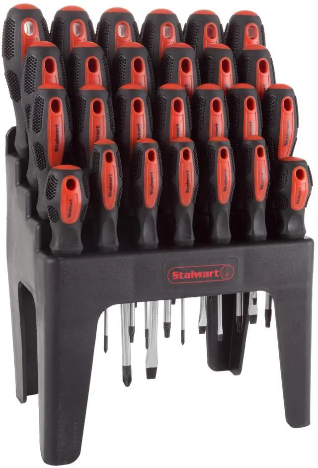 Main image of 26-Piece Screwdriver Set with Wall Mount, Stand, and Magnetic Tips - Phillips, Slotted, Pz, and Star Screw Tips by (Black)