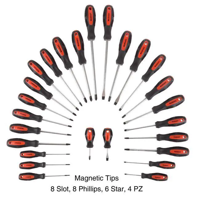 Alt view image 3 of 6 - 26-Piece Screwdriver Set with Wall Mount, Stand, and Magnetic Tips - Phillips, Slotted, Pz, and Star Screw Tips by (Black)